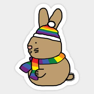 Cute Easter Bunny and Rainbow Pride Flag Hat and Scarf Sticker